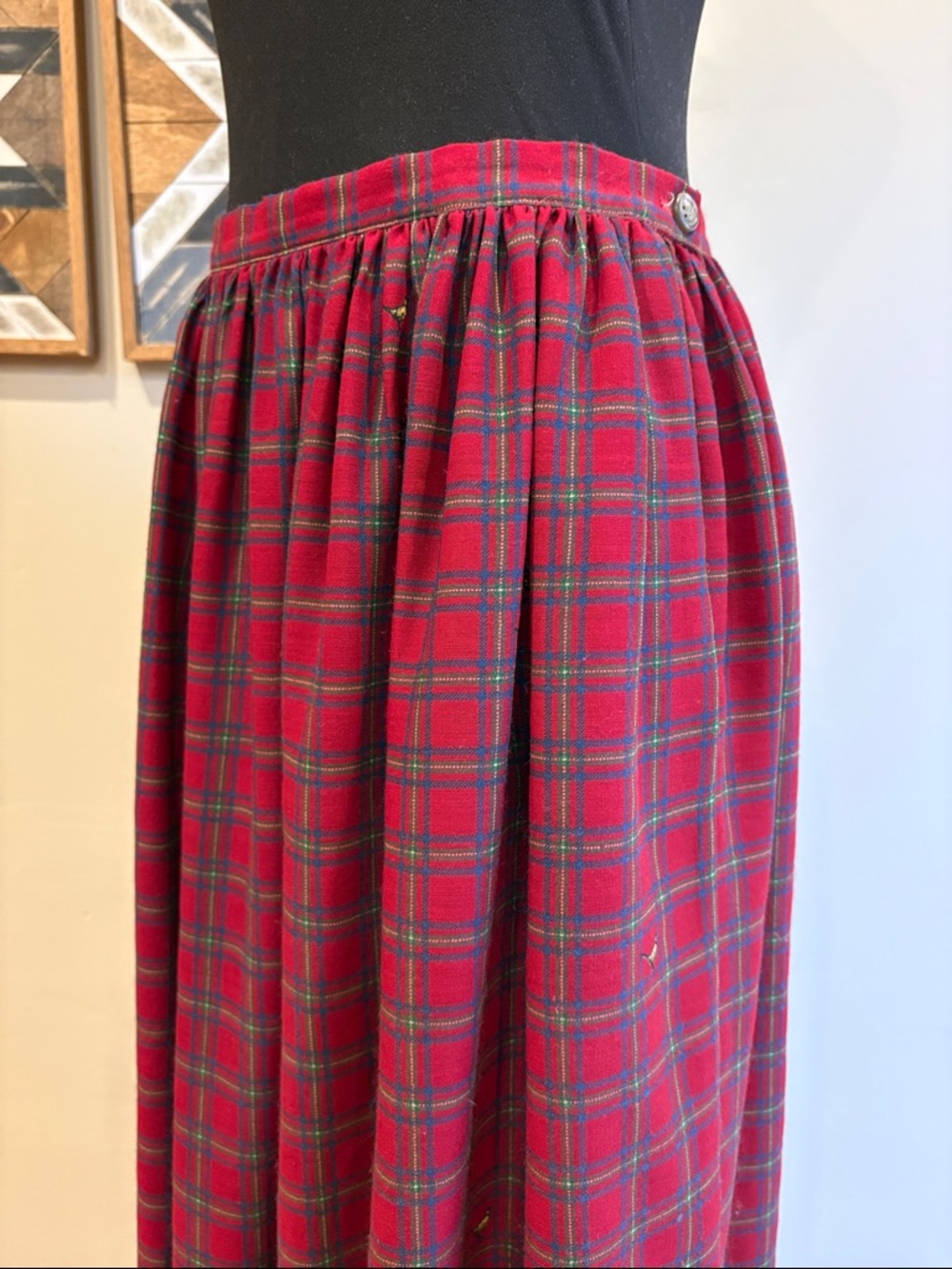 Vintage Ralph Lauren Red Plaid Wool Pheasant Equestrian Maxi Skirt size 12 - Picture 7 of 13